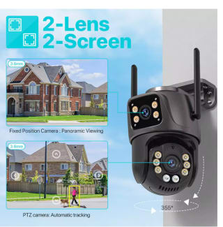 Cámara de vigilancia para exteriores 4K 8MP HD Wifi 4MP lente Dual pantalla AI seguimiento automático cámara IP CCTV por 16,30€