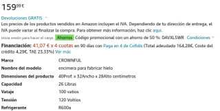 Máquina para hacer hielo en 8 minutos CROWNFUL por solo 79,99€