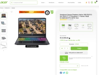 Notebook Gamer da Acer, modelo Predator Helios 300 - R$ 8.999
