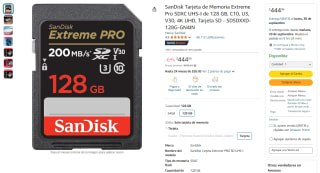 SanDisk Tarjeta SD 128GB por $444 en Amazon