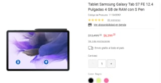 Samsung Galaxy Tab S7 FE 12.4" 64GB por $6,399.20 en Liverpool