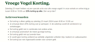 Welkoop vroege vogel actie met 20% korting op alles