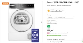 Bosch EXCLUSIV WQB246C9NL 9kg Serie 8 Warmtepomp Droger voor €959,20 bij Expert