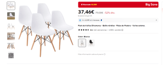 Pack de 4 sillas Dinamarca Estilo nórdico por 35,69€