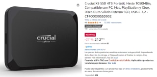 Disco Crucial X9 SSD 4TB Portátil por 212,99€