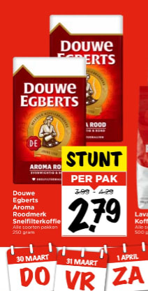 500 gr. Douwe Egberts koffie voor €2.79 bij Vomar