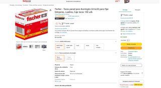Tacos fischer pared para hormigón SX 6x30 100uds por 3,15€