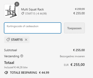 15% korting bij een order van €250-749 bij Gorilla Sports