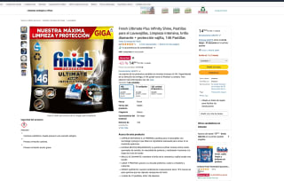 Finish Ultimate Plus Infinity Shine Pastillas para el Lavavajillas brillo diamante + protección vajilla 146 Pastillas por solo 14,99€