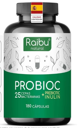 Probióticos y prebióticos intestinales - 180 cápsulas, 25 cepas bacterianas + Inulina por 17,28€