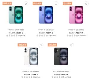 iPhone 16 128GB por 750,45€, el Pro por 958€ y el Pro Max por 1.176€