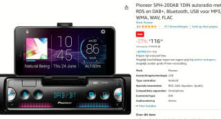 Pioneer SPH-20DAB 1DIN autoradio met RDS en DAB+, Bluetooth voor €116,45 bij Amazon