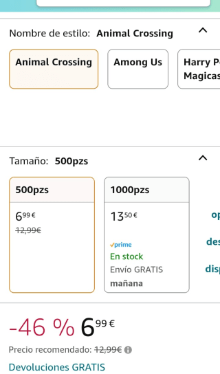 Puzle de 500 Piezas de Animal Crossing por 6,99€.