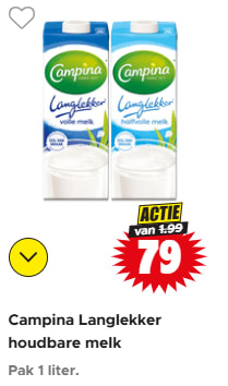 Campina Langlekker houdbare melk voor €0,79 bij Dirk