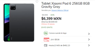 Tablet Xiaomi Pad 6 256GB por $6,399 en Claro Shop