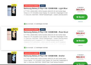 Diverse Samsung Galaxy Z Flip 4 vanaf €569 bij proshop