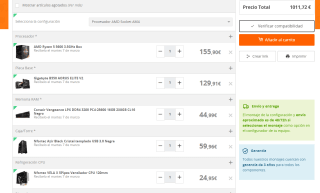 Configuración pc gamer solapando diferentes ofertas de aniversario de PC componentes por solo 1011€