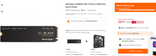 WD Black SN850X SSD 1TB M.2 2280 PCIe Gen4 NVMe por 77€
