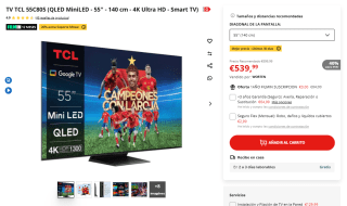 TCL 55C805 55" QD-Mini LED UltraHD 4K HDR10+ por 539,99€