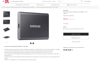 Disco duro externo SSD Samsung PSSD T7 1TB USB 3.2 por solo 83,85€