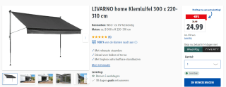 LIVARNO home Klemluifel 300 x 220-310 cm voor €24,99 in de Lidl webshop