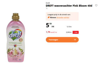 Dreft wasverzachter Pink Bloom 40d voor €1,79 vanaf 2 flessen bij Colruyt
