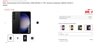 Samsung Galaxy S23 5G, 128GB, 8GB RAM - Varios colores por 549€