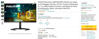 Monitor Philips Momentum 24" 165Hz por $2,333 en Amazon