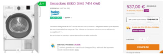 Secadora de 7Kg BEKO DIHS 7414 GA0 por 517€