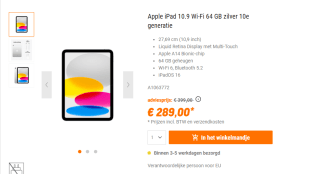 Apple iPad (2022) 10.9 inch 64GB Wifi Zilver voor €289 bij Nbb