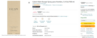 Perfume Calvin Klein Escape 100ml por $399 en Amazon