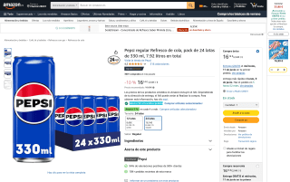 Pepsi regular refresco de cola pack 24 latas 330 ml por 11,14€