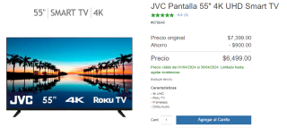 Smart TV JVC 55" 4K UHD + Barra de Sonido Subwoofer LG por $8,498 en Costco