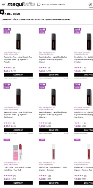 Hasta -70% Día del Beso en Maquillalia.