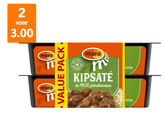 2 stuks Mora Kipsate in milde pindasaus value pack 320 g voor €3 bij de AH