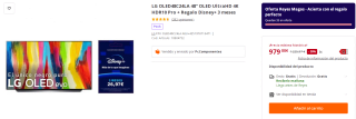 Televisor LG OLED48C24LA 48" OLED UltraHD 4K HDR10 Pro + Regalo Disney+ 3 meses por 979€