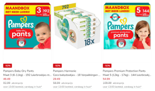 Tot 50% korting op Pampers maandboxen en/of luierdoekjes bij Kleertjes