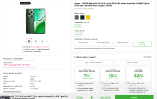 OPPO Reno12 F 5G 8 GB/256 GB por 214€