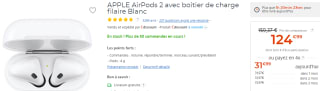 Apple AirPods 2 avec Boîtier de charge filaire à 124,99€