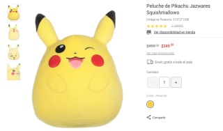 Peluche de Pikachu Jazwares Squishmallows por $349 en Liverpool