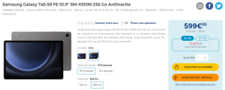Samsung Galaxy Tab S9 FE 10.9" SM-X510N 256 Go Anthracite à 599,95€