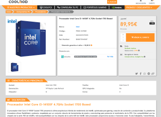 Procesador Intel Core i3 14100F de socket 1700 por solo 89,95€