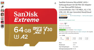 SanDisk Extreme MicroSDXC UHS-I Geheugenkaart 64 GB voor €8,99 bij Amazon