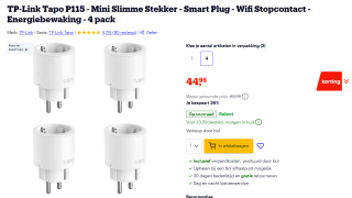 TP-Link Tapo P115 (4-pack)voor €44,95 bij Bol.com