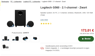 Logitech G560 RGB PC Gaming Luidsprekers met Game-Driven RGB Lighting voor €173,01 bij Proshop