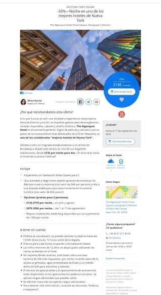 Noche en uno de los mejores hoteles de Nueva York por 213€ para dos personas.