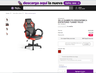 Silla Gamer Novahus Pu Ergonómica Tunney Roja por $39.990