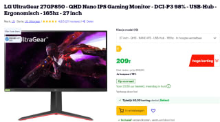 LG UltraGear 27GP850P-B 27" 165Hz IPS Gaming monitor voor €209 bij Bol.com