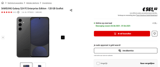Samsung Galaxy S24 FE, 128GB opslag, Enterprise Edition, Grafiet voor €561,82 bij de Mediamarkt