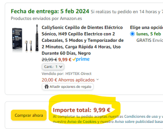 Cepillo de Dientes Eléctrico Sónico + 2 Cabezales por 9,99€